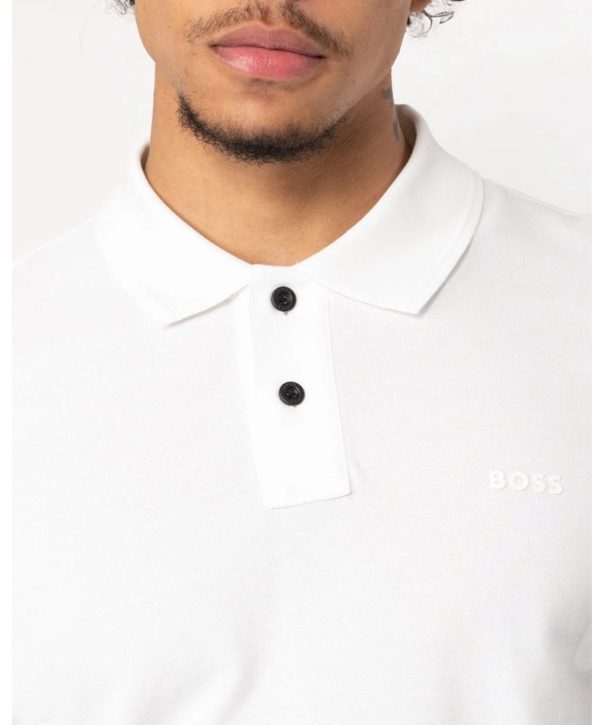 Hugo Boss Prime Mens Cotton-Piqué Polo Shirt with Logo Print NOS - White - Size X-Large